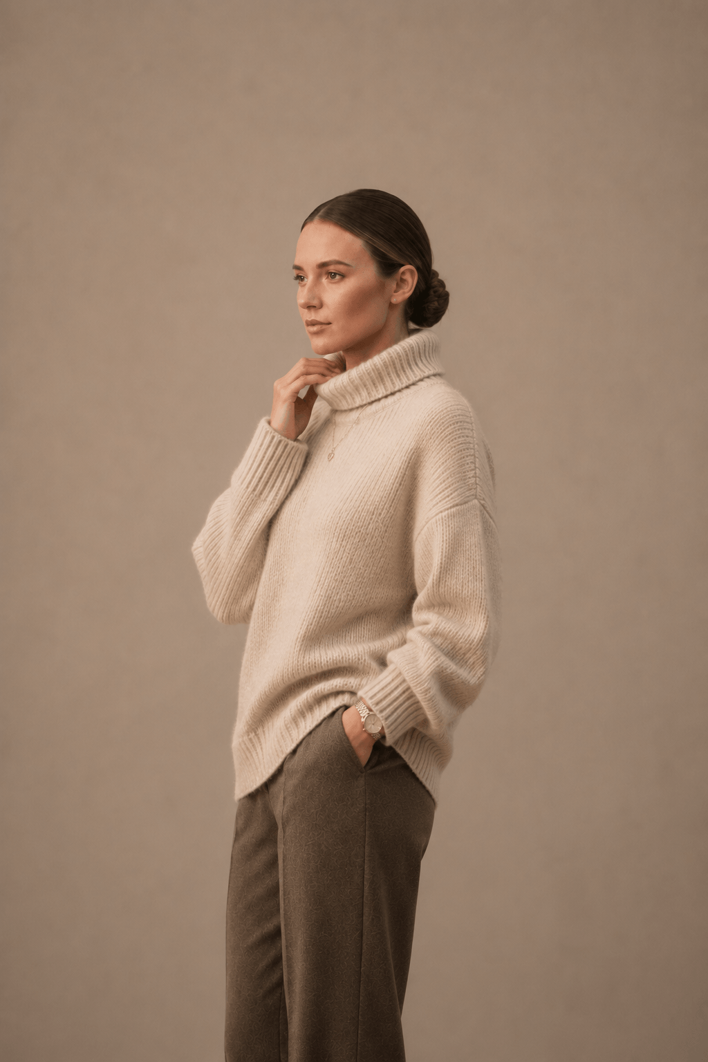 Oversized Rippenstrick-Rollkragenpullover in gemütlichem Strick